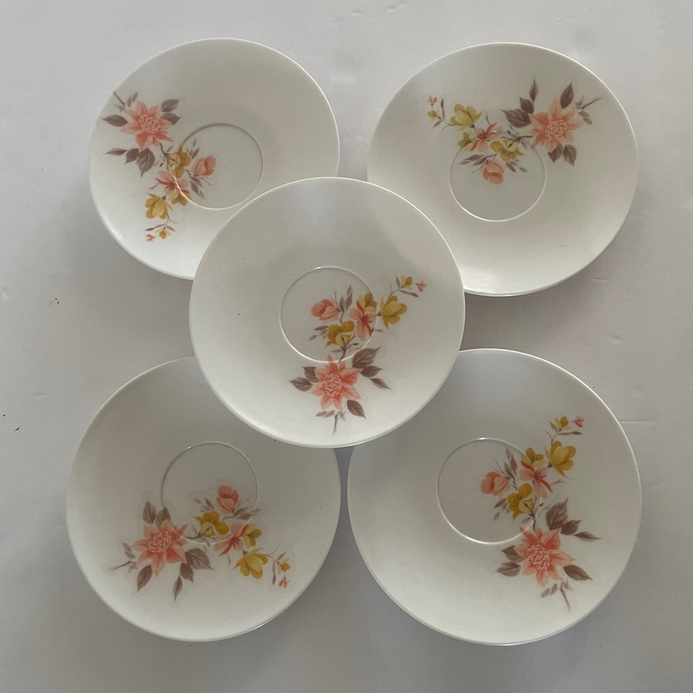 Vintage Floral Patterned Saucers Set of 5 Sun-Valley Melmac Made in USA Retro